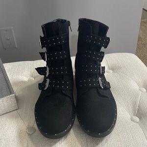 Bar III Studded Buckle Detail Black Suede Moto Ankle Boots 9.5